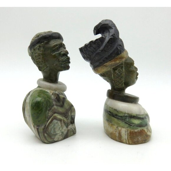 Small Stone Bust Set Colourful Hand Carved in Zimbabwe Africa 3.5" Tall - Picture 2 of 8